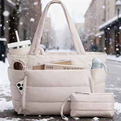 Borsa a Tote Imbottita di Grande Capacità per Donna, Borsa a Spalla Multi-Scomparto con Portabicchieri, Custodia per Laptop per Pendolarismo Quotidiano, Viaggi e Uscite KTB