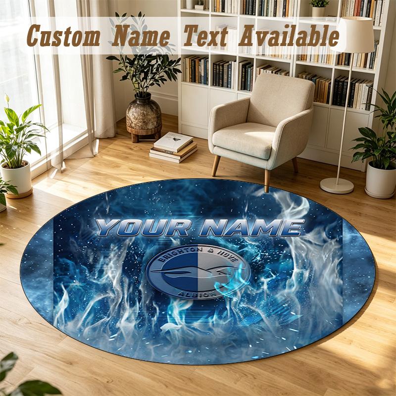Round Rug Custom NameBrighton & Hove Albion Football Pattern Non Slip Carpet Home Floor Decor