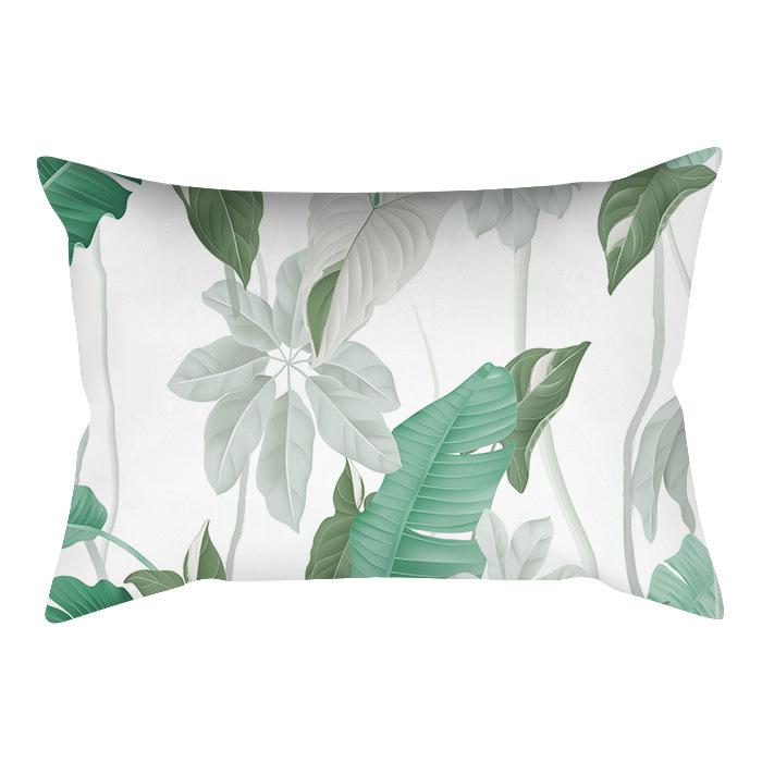 Home Flower and Green Plant Rectangular Waist Pillowcase, Peach Skin Velvet Digital Printed Throw Pillow, Office Waist Cushion Cover