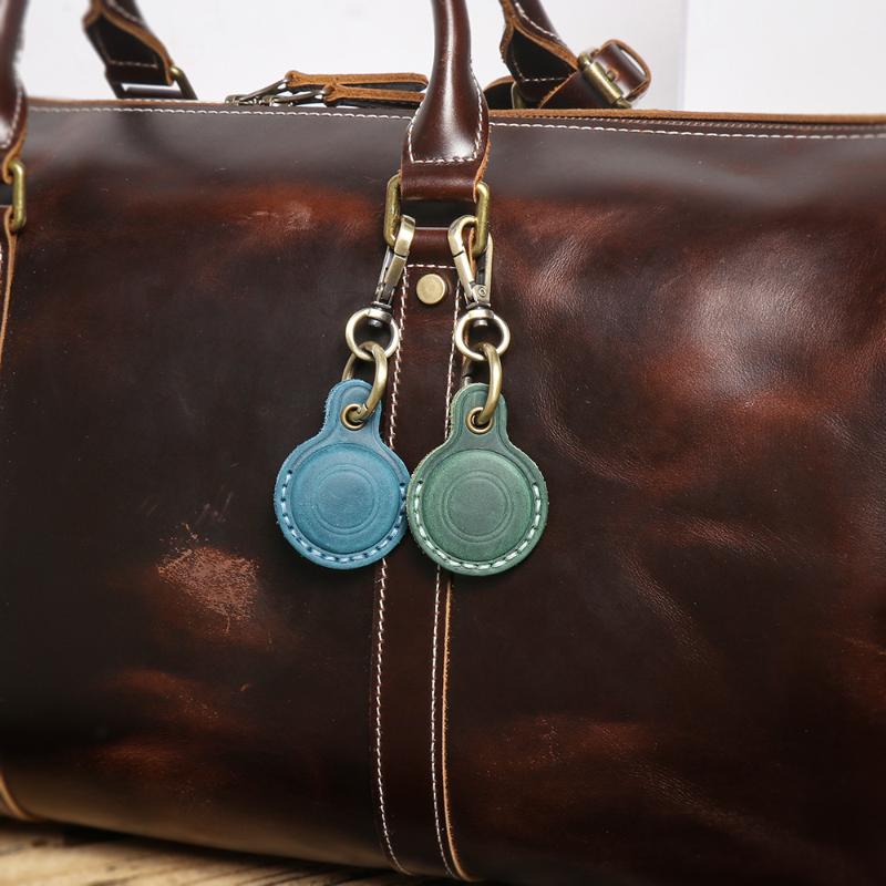 For Airtag Leather Protective Case Keychain Vintage Pets Tracker Case Anti-Loss Locator Holder Access Card Holder