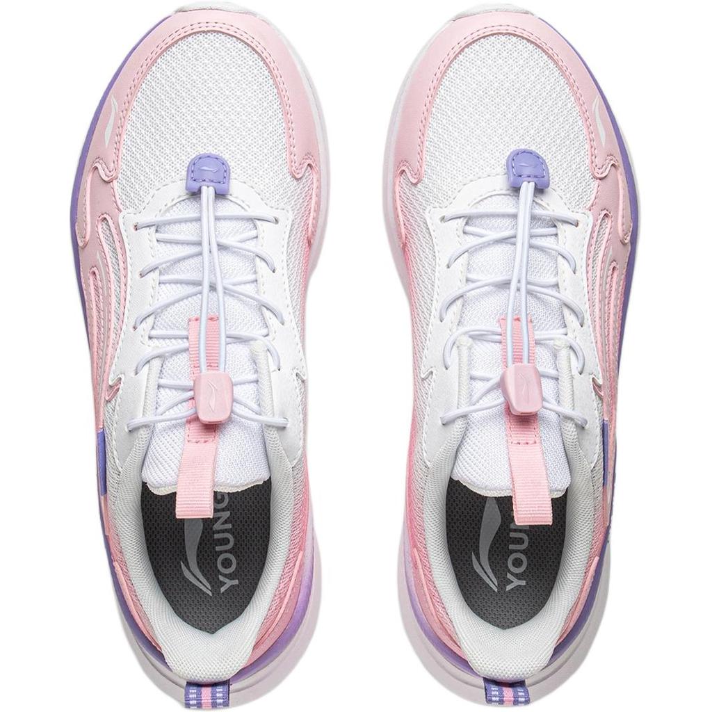 Li Ning Running Series Comfortable Versatile Shock Absorption Rebound Low-Top Kids Running Shoes Kids Running Shoes Light-Pink Purple YKFV204-2