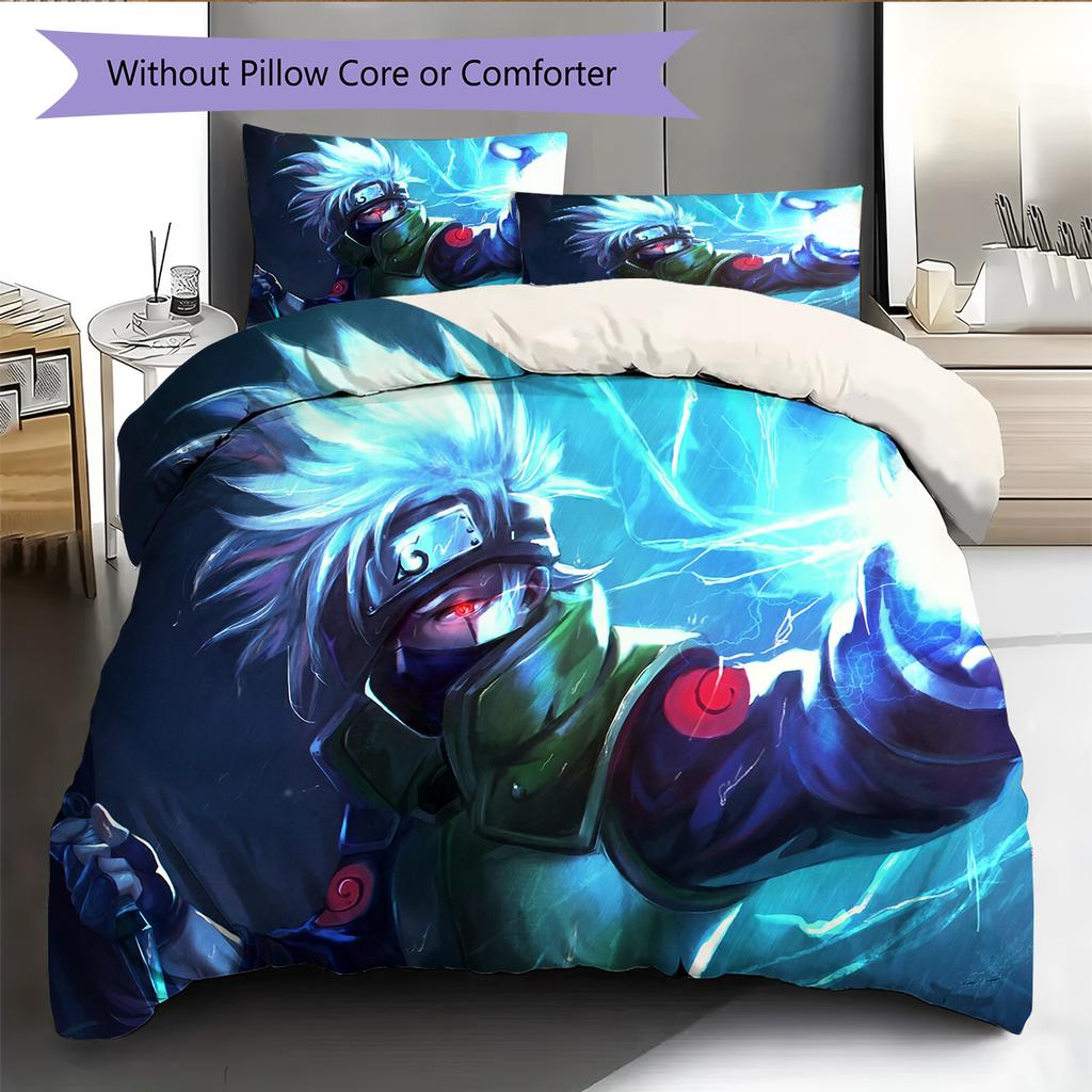 Anime Hatake Kakashi Pattern Bedding Home Decoration Birthday Gift (1 * Duvet Cover + 2 * Pillowcase, Without Core)