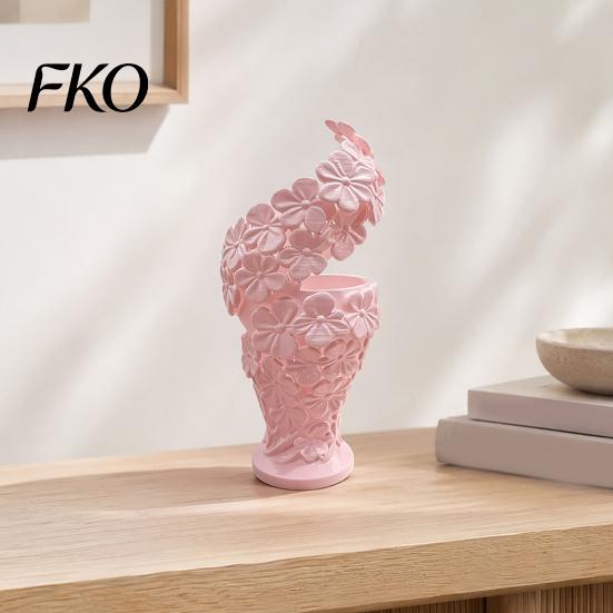 Decorative Vase 2Pcs Floral Sculpture Vase, Modern Artistic Flower Holder with Matte Finish, Art Tabletop for Living Room Entryway Desk,