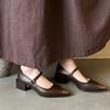Fashion 2025 New Spring Women Pumps Pointed Toe Genuine Leather Women Shoes Buckle Strap Mary Janes Ladies Shoes Cowhide Leather