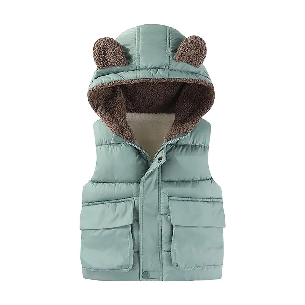 Toddler Kids Winter Cute Cartoon Thick Hooded Down Zipper Vest Jacket