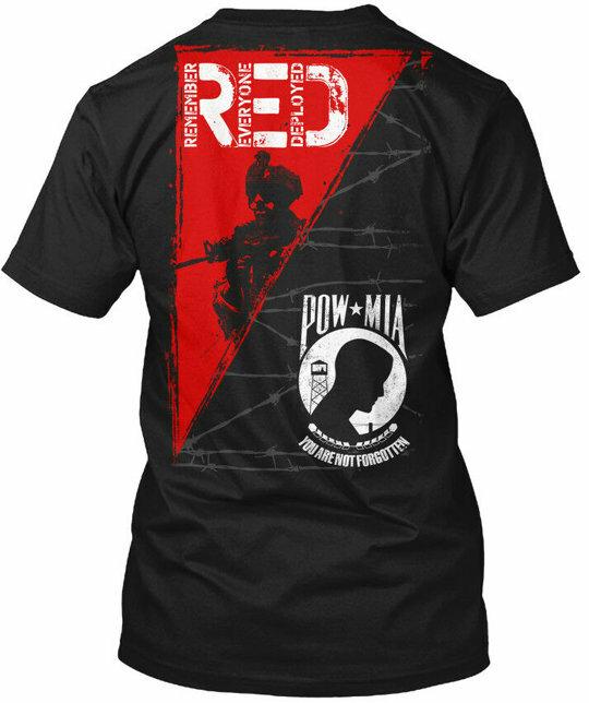 

Redpowmia Червоний Пам ятайте Всіх Розгорнутих POW Mia Футболка Зроблено в США S-5XL XL