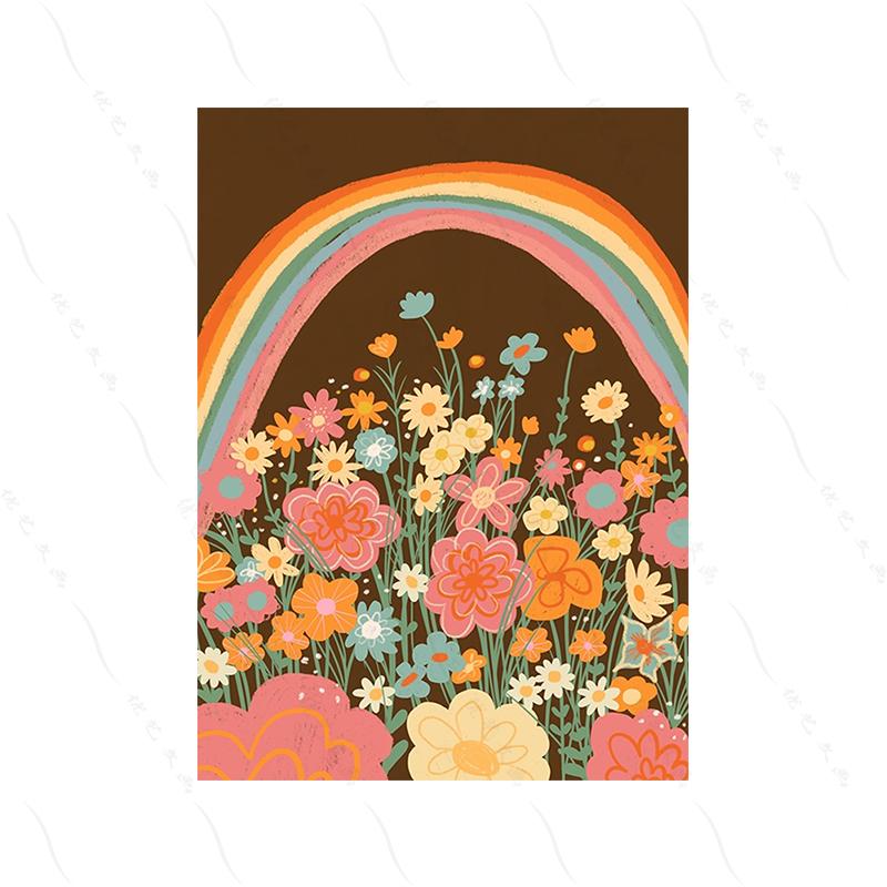 Retro Trendy Floral Rainbow Poster Wall Art Print Abstract Canvas Painting Spaghetti Dinner Date Room Cuadros Decorativos