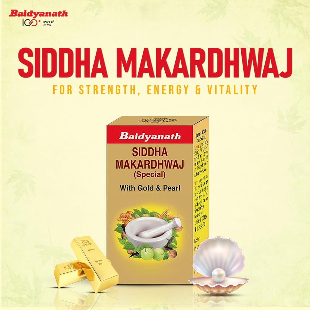 Baidyanath Siddha Makardhwaj Special 10 Tablets , Vitality, and General Weakness Rejuvenation