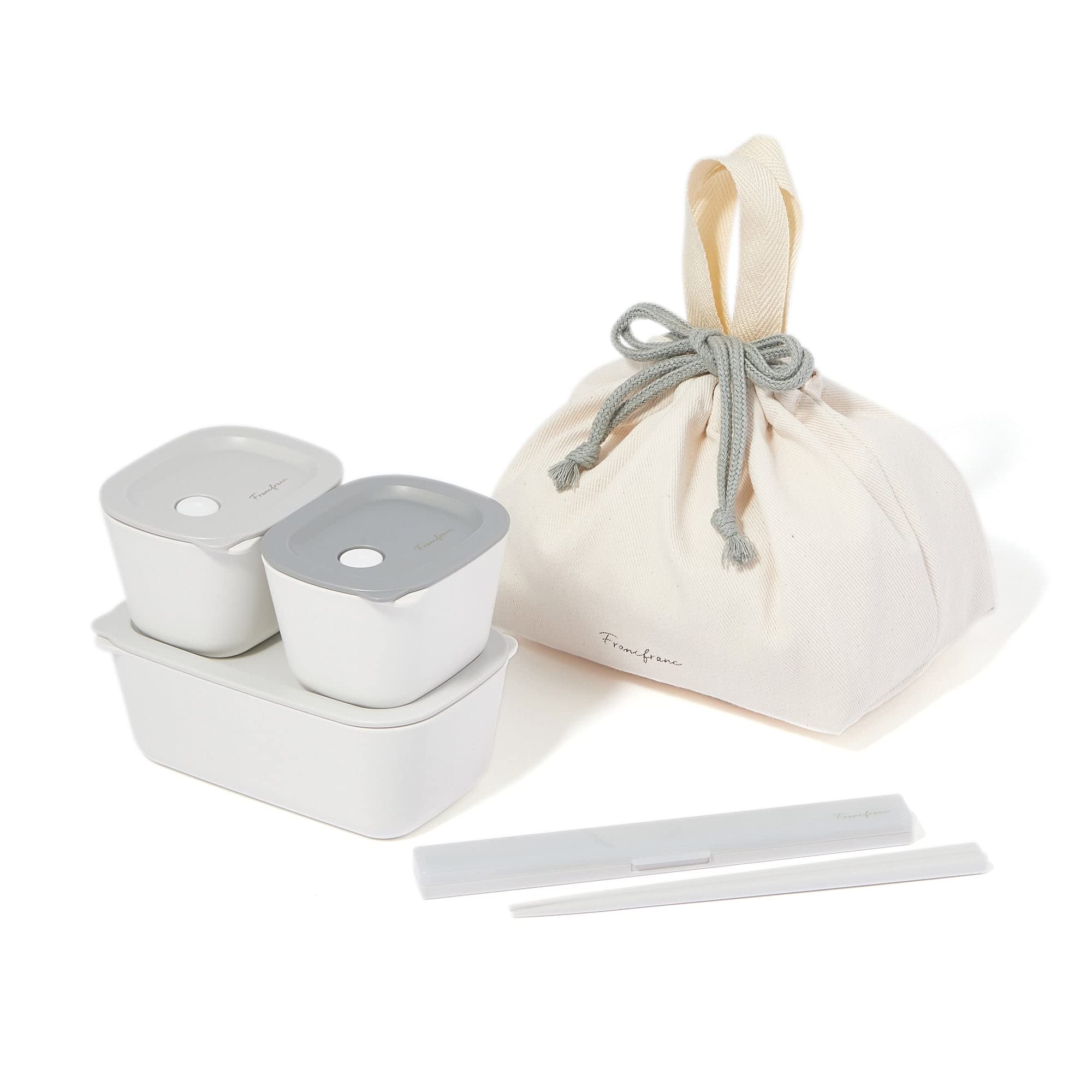 

Francfranc Lunch Box Complete 5-Piece Set [All 3 Colors]- Includes Lunch Box, Chopsticks, Case, Pouch, Dishwasher Safe белый