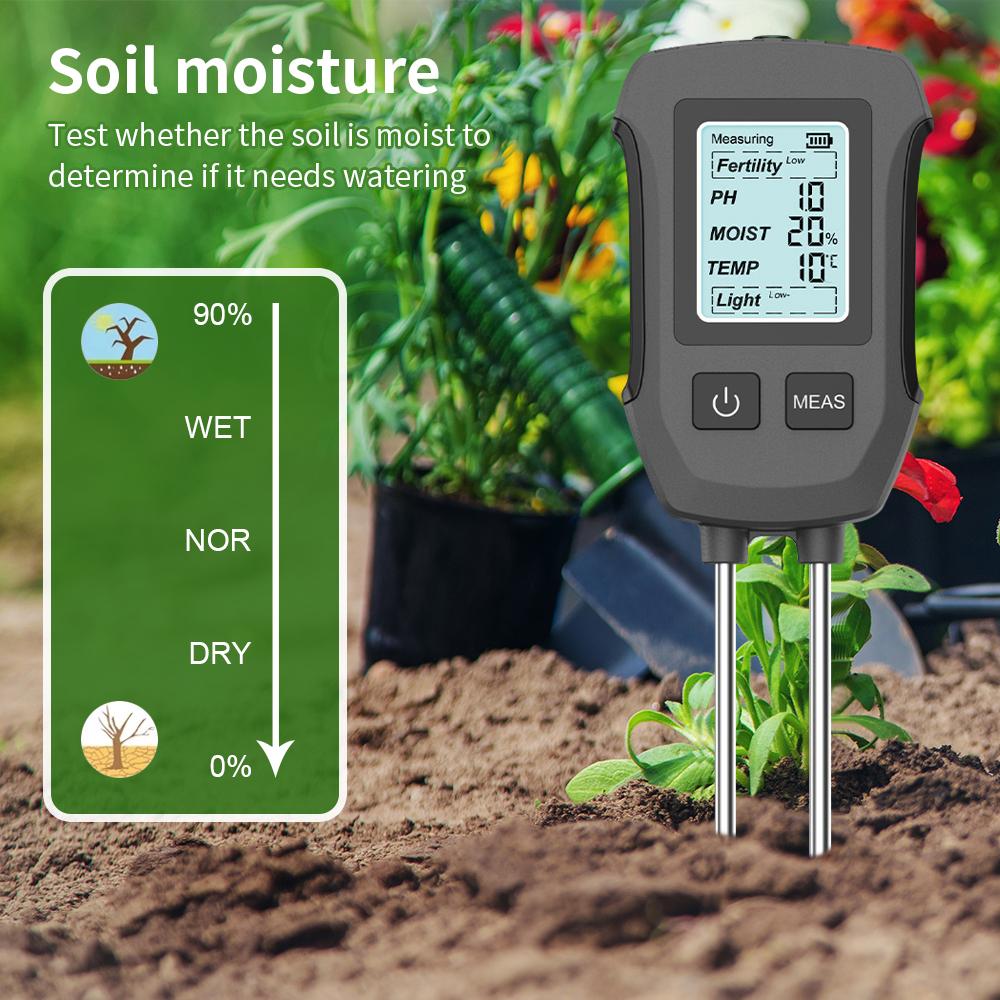 5 In 1 Digital Soil Tester Fertility/Moisture/PH/Temp/Sunlight Meter with Backlight for Plants Lawn Farm Gardening Soli Analyzer