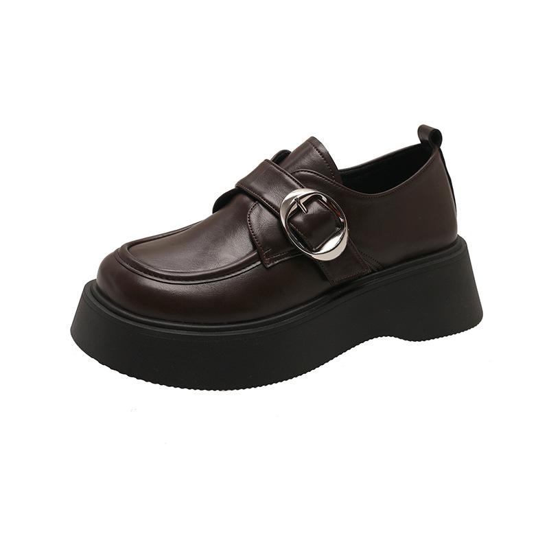 

Thick-soled British style jk uniform small leather shoes women s 2025 new spring and autumn versatile loafers popular big head single shoes 35 коричневый