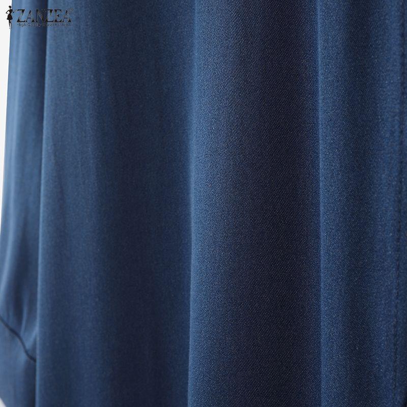 ZANZEA Elegant Women Lapel Neck Long Sleeve Buttons Splits Casual Long Shirts Dress