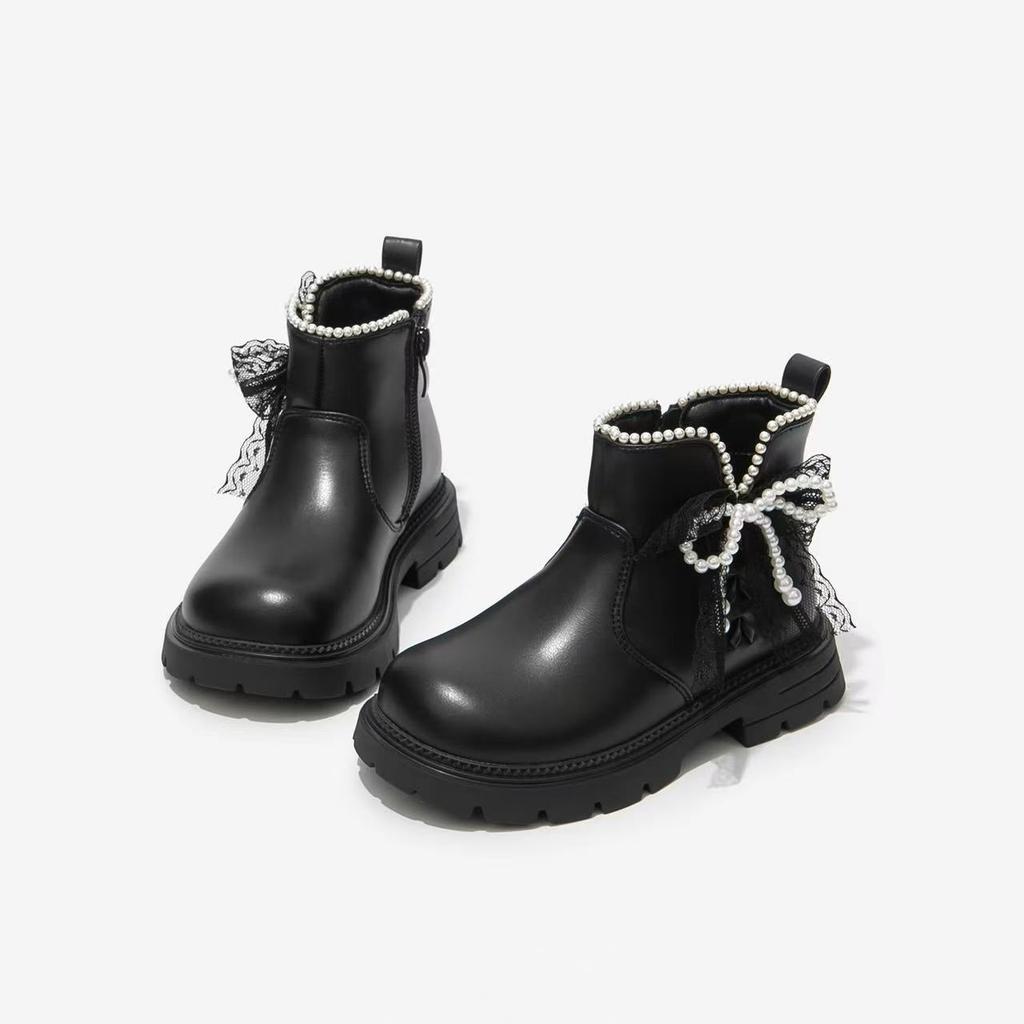 Girls shoes children's princess Martin short boots 2025 new autumn and winter girls soft-soled black foreign-style small leather boots