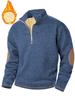 Autumn New Men's Casual Quarter Zip Fleece Lined Sweatshirt with Elbow Patches Solid Color Warm Sportswear Male Fashion Outerwear