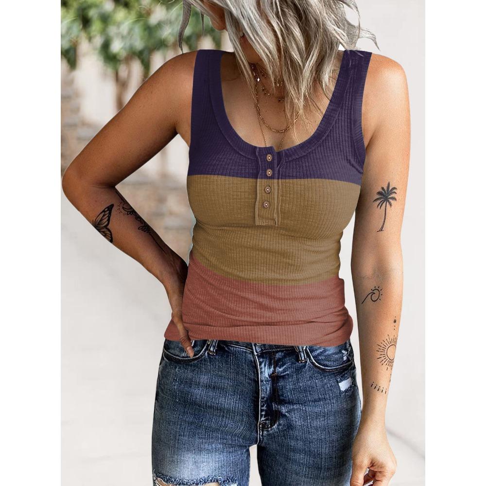 HNXC Women's Fashion Casual Summer Sleeveless U-Neck Blouses & Shirts