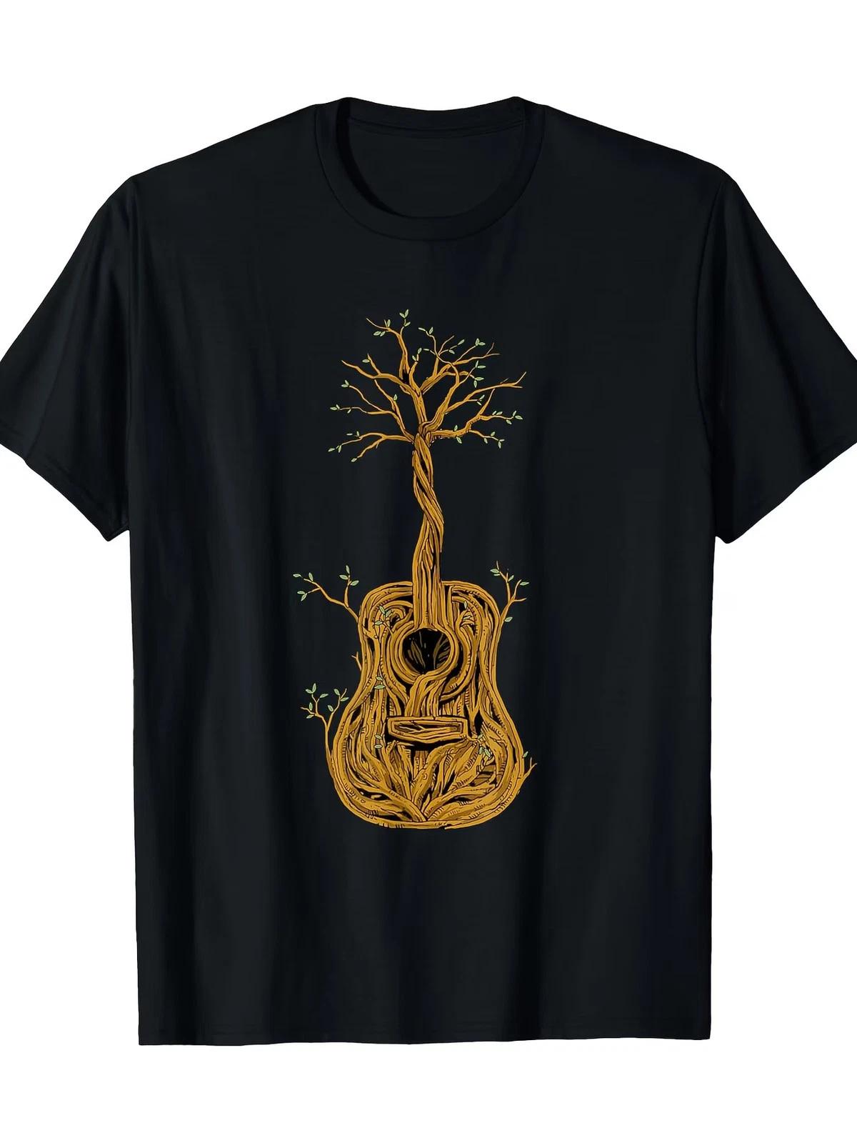 Men s Large Plus Size 0XL-5XL 100% Cotton 180gsm Tree of Life Guitar T-Shirt - M XXXL