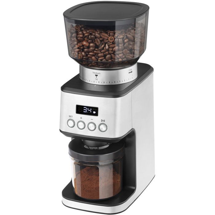 Moulin à café électrique CATLER CG 510 - Meules inox - 31 niveaux de mouture réglables - Écran LCD - Café moulu - Inox