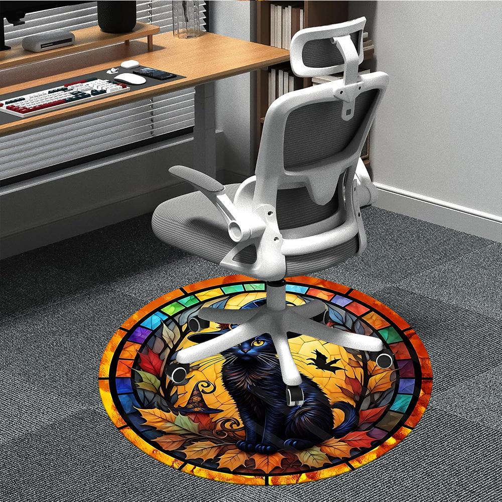 1pc Witch Cat Office Round Area Rug, Under Office Chairs Bedroom Living Room Home Decor, Room Deco, Available in Various Sizes