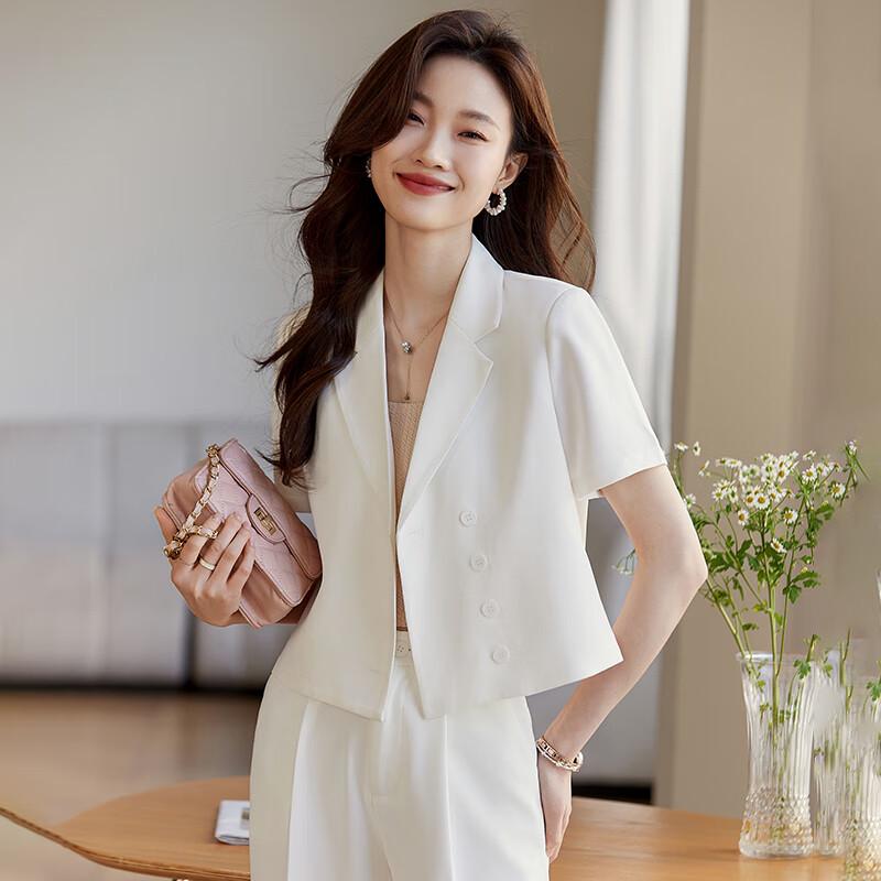 Elegantes Sommer-Anzugset für Damen mit kurzen Ärmeln, professionell