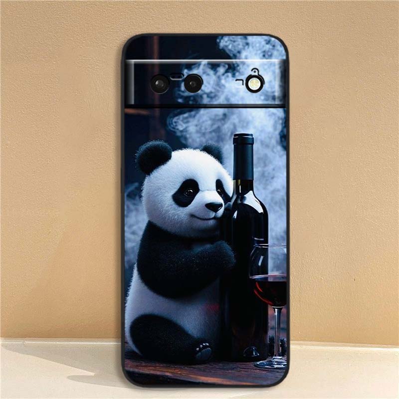 Cartoon Anime Panda Cute Phone Case For Google Pixel 10 9a 9 8A 8 7 7A 6 6A Pro XL 2024 5G Black Soft TPU Silicone