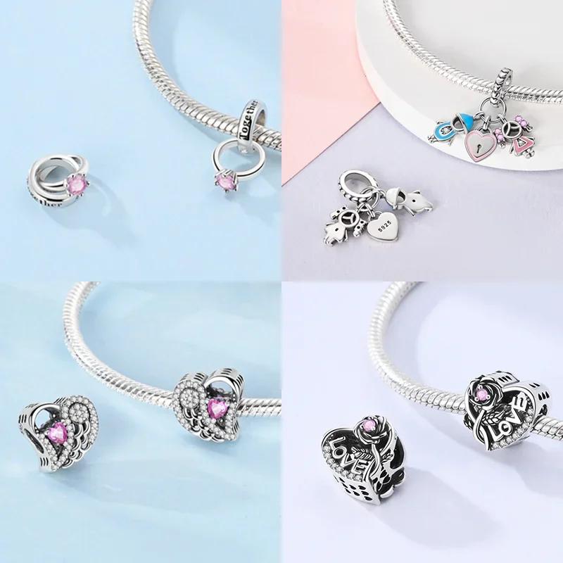Copper Romantic Couple Love Heart Beads Valentine'S Day Charms Bead Fit Original Bracelets Fine Diy Jewelryfor Women Gift