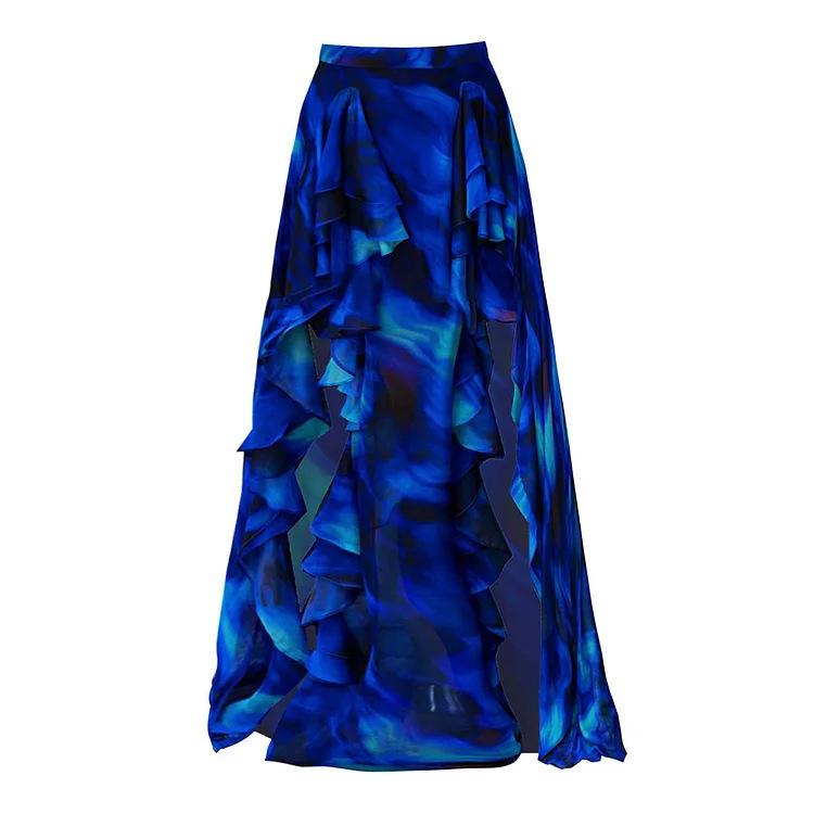 1011 European and American New Fast-selling Smudged Ruffle Leaf Edge One-piece Swimsuit Women's Vacation Suit Beach Skirt