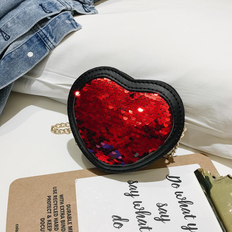 Stylish Heart Shaped Crossbody Bag For Children With Shimmering Reversible Sequins
