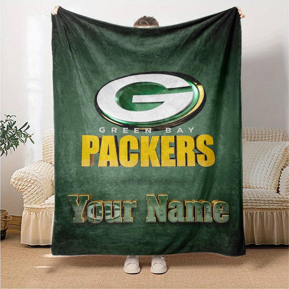 Name Custom Green Bay Packers Print Flannel Blanket High Quality Warm Comfortable Cover for All Seasons Perfect for Gifts Home Decor