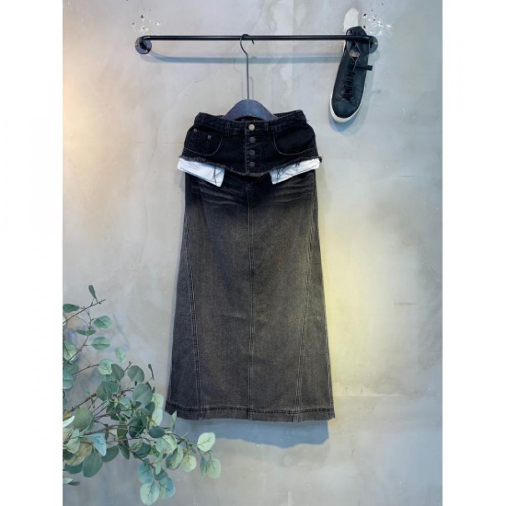 C S In The Room A lIne Denim Long Skirt 2Color