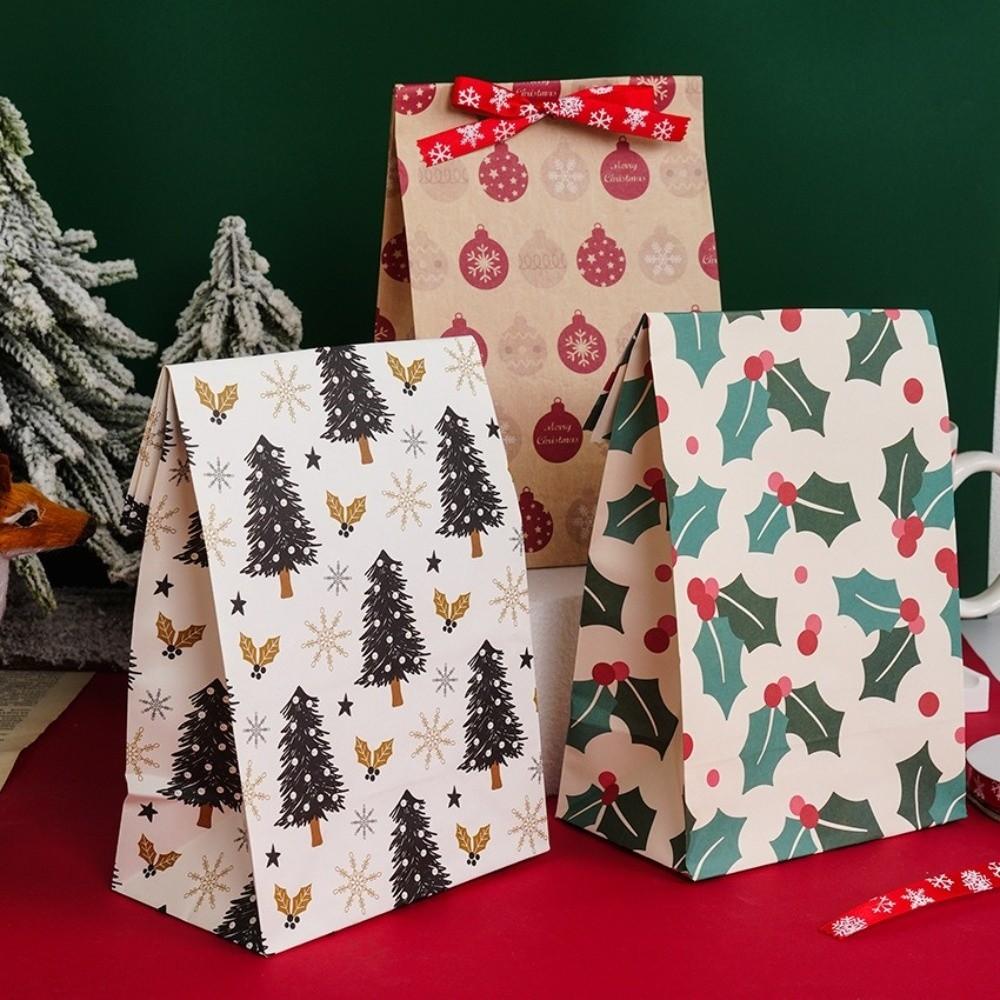 10pcs Reclosable Christmas Cookie Bag Kraft Paper Gift Favor Bags Candy Packag Bag New Year Decor