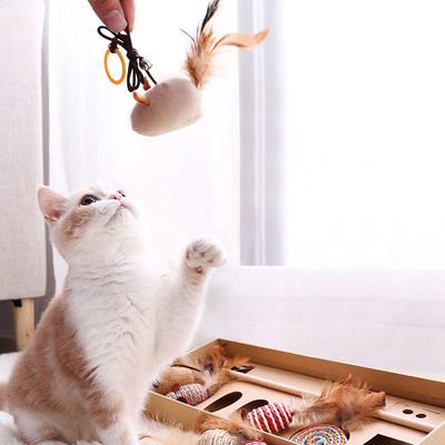 7pcs / Set Cat Toy Interactive Wand Funny Toys for Kittens Mouse Fishing Game Magic Wand Feathers Pets