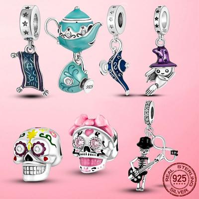 Glamour 925 Silver Witch Skull Teapot Jack Pendant Beads For Original Panjia Bracelet Necklace Jewelry Gift