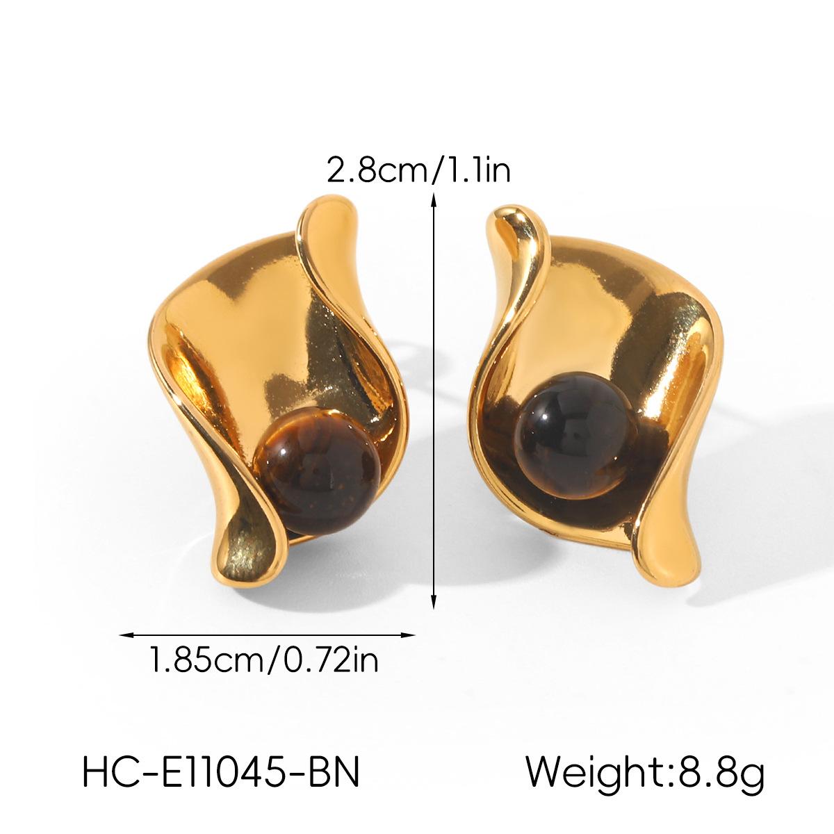

Retro Geometric Stainless Steel Earrings for Women, Niche High-end Titanium Steel Jewelry, Tiger Eye Pearl Studs чорний