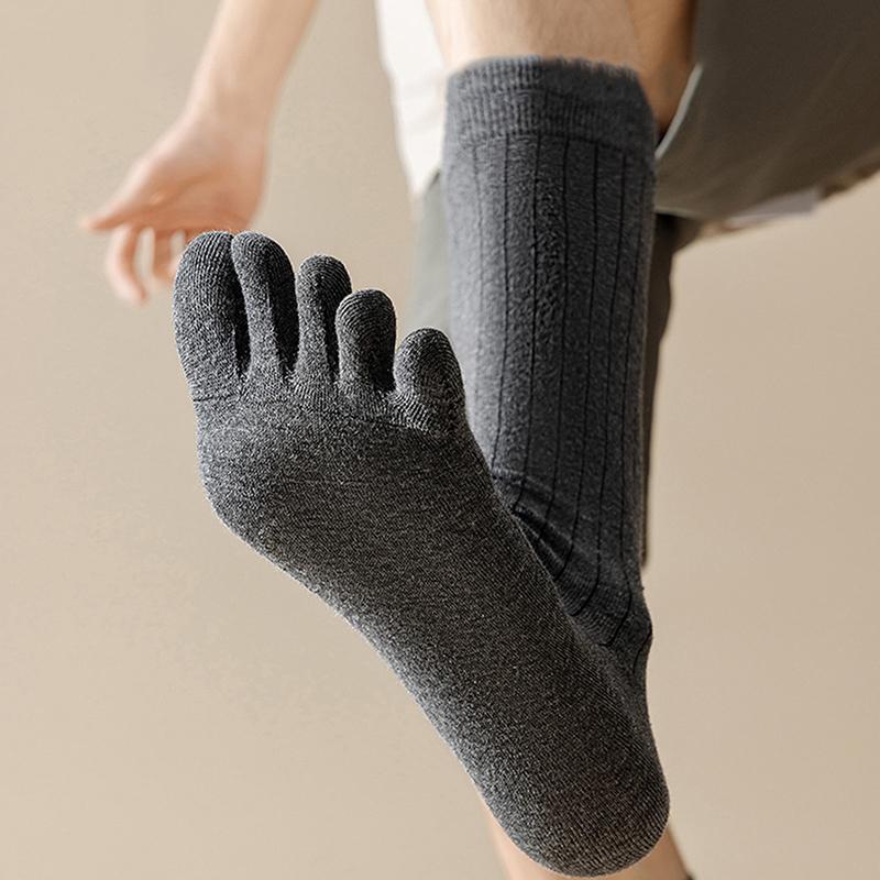 Men Toe Socks Long Cotton Simple Business Stockings Breathable 5 Finger Socks Calf For 4 Seasons