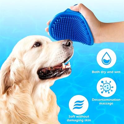 Dog Bath Brush Silicone Pet Massage Brush, Pet Shampoo Brush Massage Rubber Bathing Comb with Adjustable Circular Handle