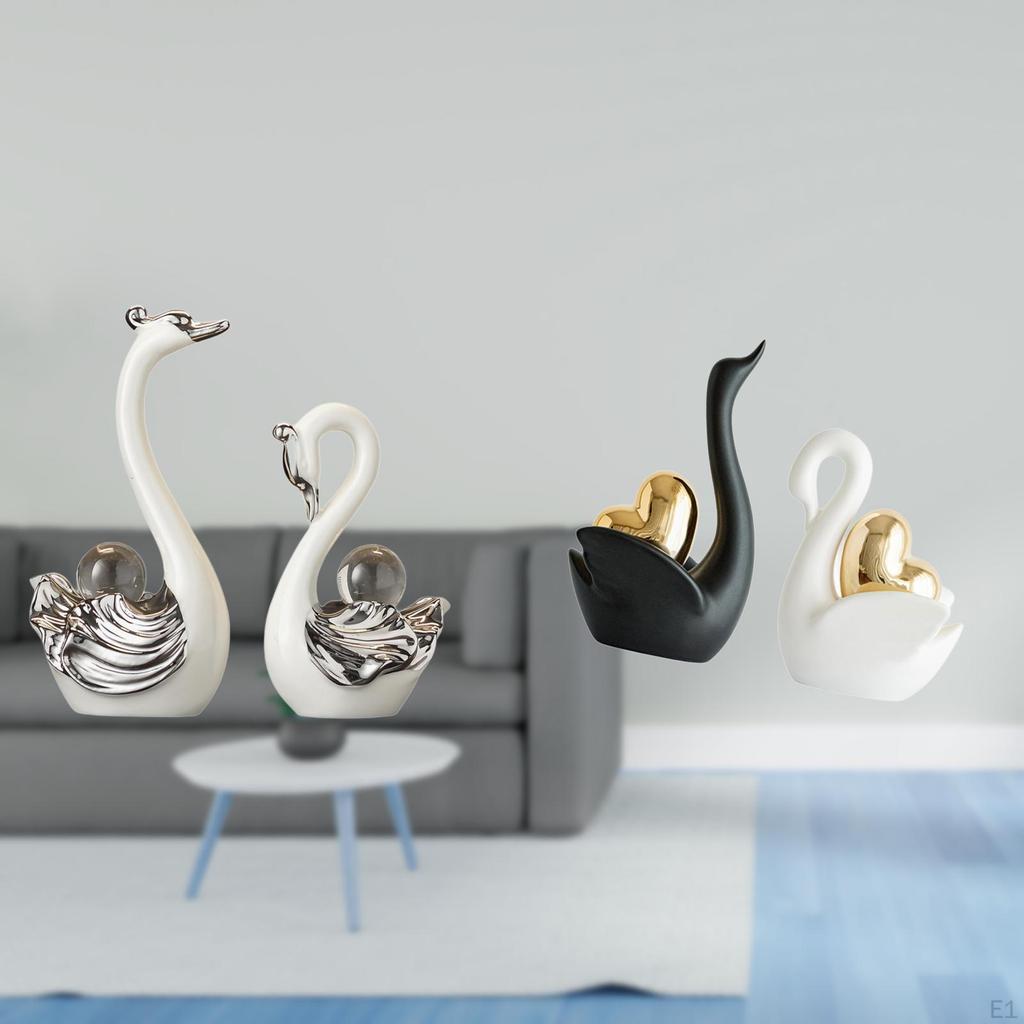 Elegant Porcelain Swan Figurine Collection for Living Room Bedroom Desktop Fireplace Tabletop Art