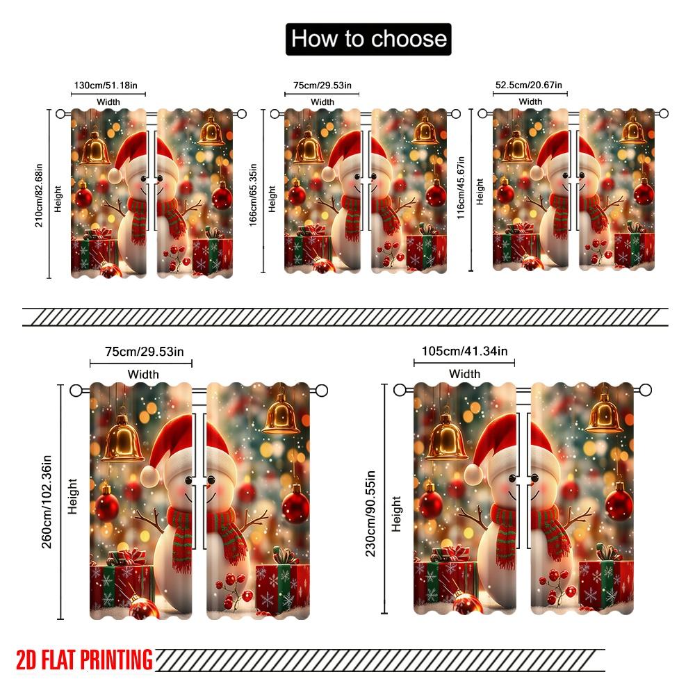 2pcs,2D plane printing Curtain Popular Cute Snowman Christmas Holiday Decorations (3) Polyester Fabric (without rod) All Seasons