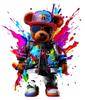 Black T Shirt with Colorful Bear Graphic Print for Casual Wear