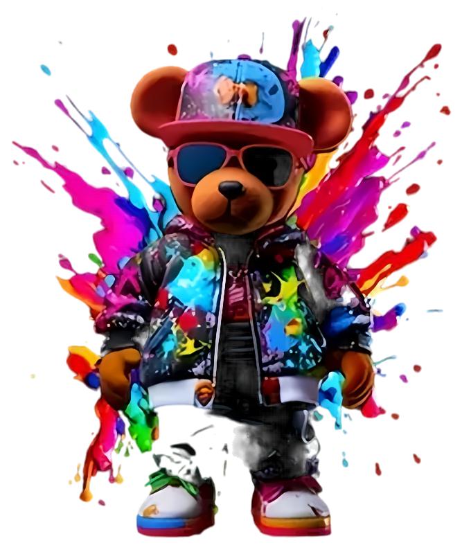 Black T Shirt with Colorful Bear Graphic Print for Casual Wear