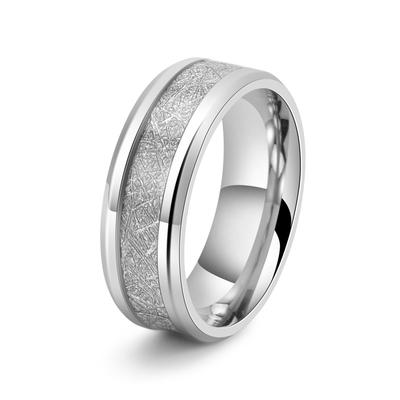 2025 Men's 8MM Meteorite Stone Pattern Inlaid Silver Ring - Engagement Wedding Band for Cocktail Party High Jewelry