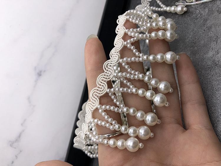 1yard Price Beaded Tassel Clothes Lace Diy Hand-decorated Beads Pearl Lace Mesh Beaded Webbing Accessories