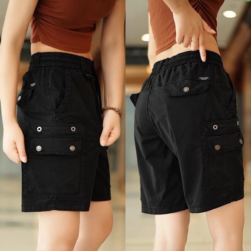 American Tooling Shorts Men s Summer Elastic Loose Casual Pants Men s Five-point Pants Trendy Brown Multi-pocket Cargo Shorts, Waist Casual Shorts M чёрный