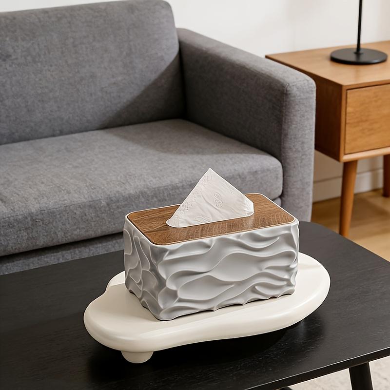 1PC Modern Minimalist Large Tissue Box Holder with Polished Brown Lid - Square Plastic Storage Organizer Suitable for Bathroom & Living Room