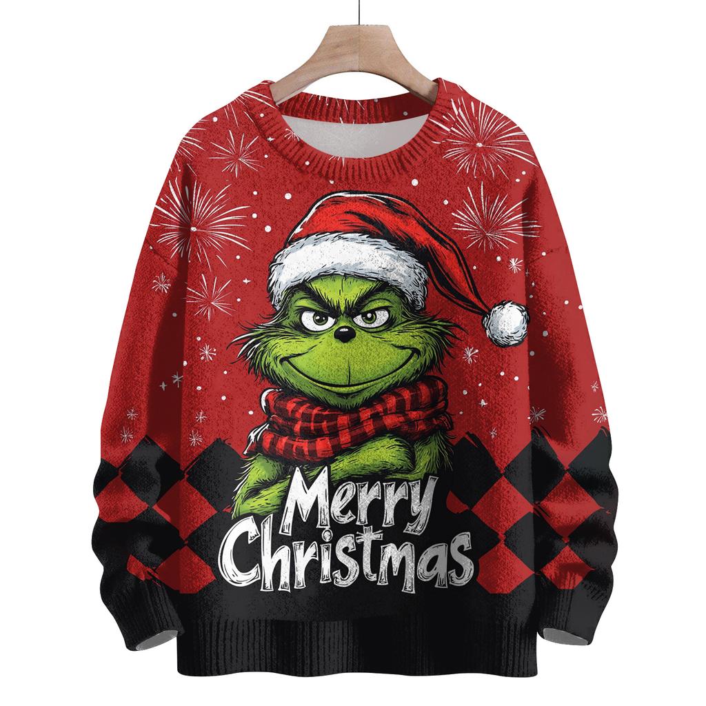 Ladies' Fashionable Casual Long Sleeved Cute Print Round Neck Knitted Yarn