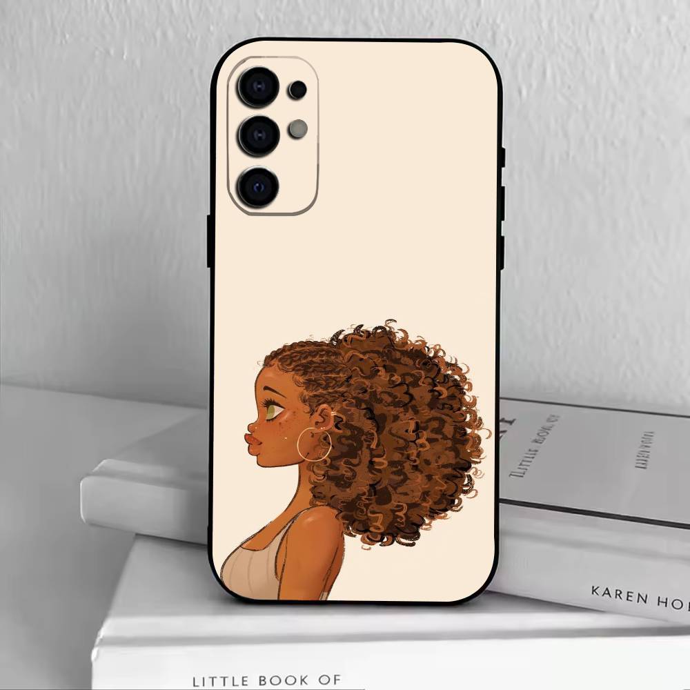 Cartoon Black Girl A-Afro Phone Case Black Silicone Soft For Samsung S25,S24,S21,S22,S23,S30,Ultra,S20,Plus,Fe,Lite