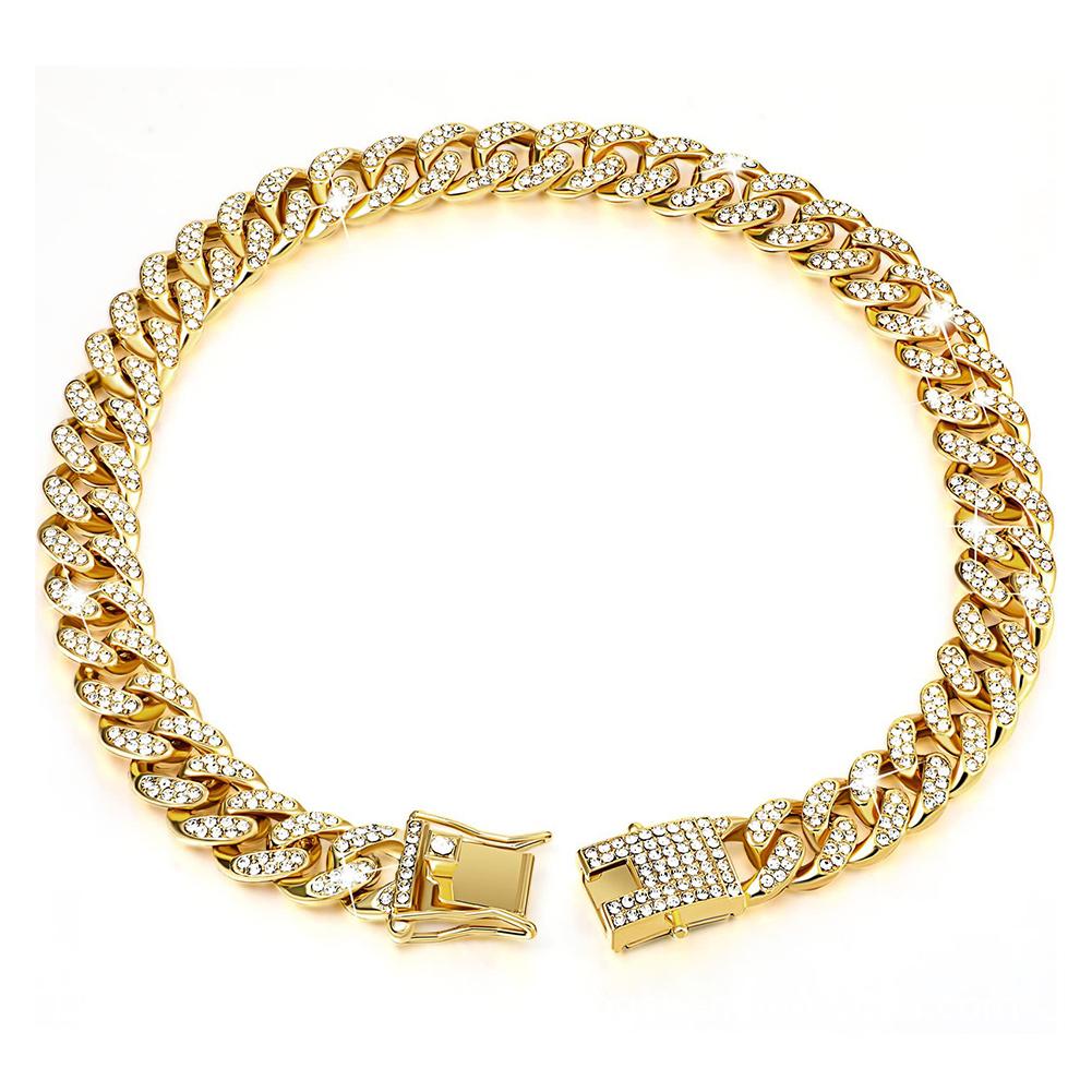 

Metal Chain Collar Lightweight Diamond Cuban Collar Rust Proof Glitter Dog Necklace for Birthday Christmas Festival Pet Decor 8Inch золотой