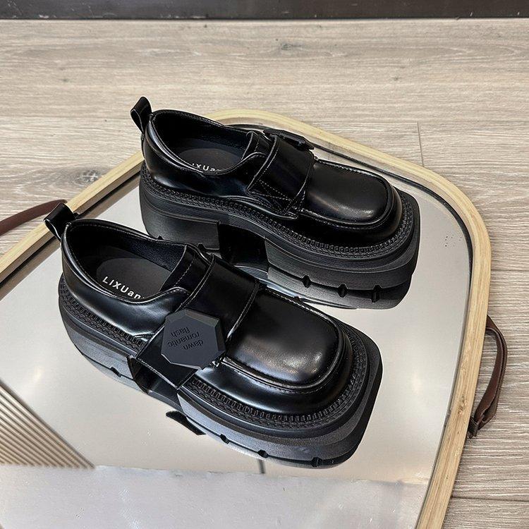 

Маленькие кожаные туфли Весенние туфли-муффины с толстой подошвой в стиле ретро, повседневные туфли Hundred with Rough with Le Fu Shoes Female 40 чёрный