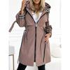 Fashion Trench Coat Women Autumn Winter Solid Color Casual Street Style Cardigan Long-sleeved Hooded Plaid