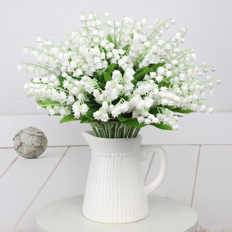 10pcs/lot Simulation Flowers Plastic Lily of The Valley Wedding Bride's Bouquet Artificial White Flower Home Table Decoration