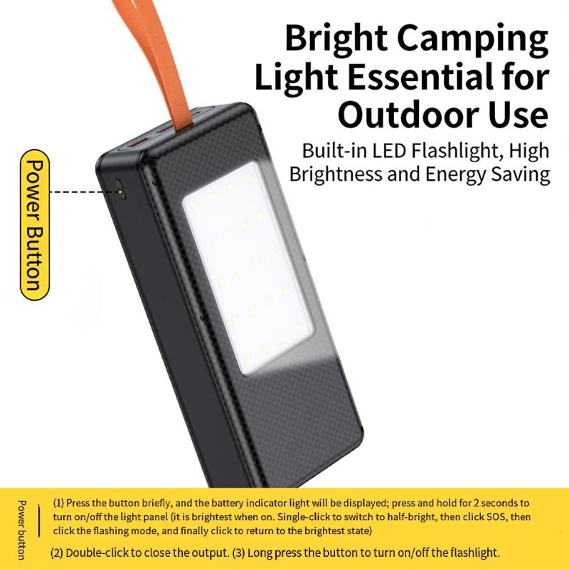 LED Camping Light Integrated Battery Box for 16 Slots 21700 Batteries DIY Charging Case with Multi Function